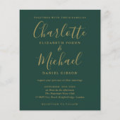 Budget Green en Gold Script Weduwen Uitnodiging (Voorkant)