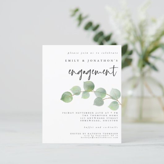 Budget Green Eucalyptus Verloving Invitation (Staand voorkant)