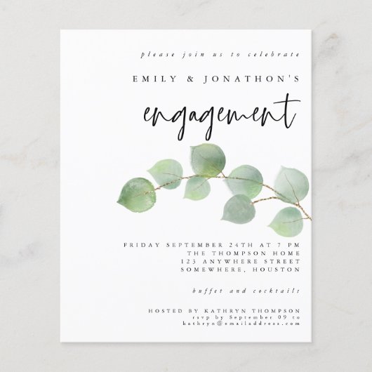Budget Green Eucalyptus Verloving Invitation (Voorkant)