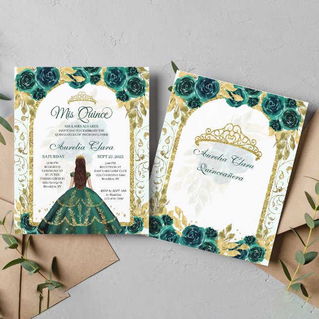 Budget Green Floral Princess Gold Arch Quinceanera (Creator heeft geüpload)