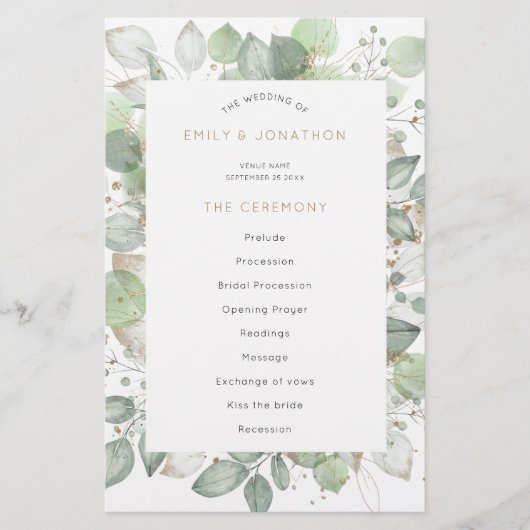 Budget Green Foliage Elegant Wedding Programme (Voorkant)