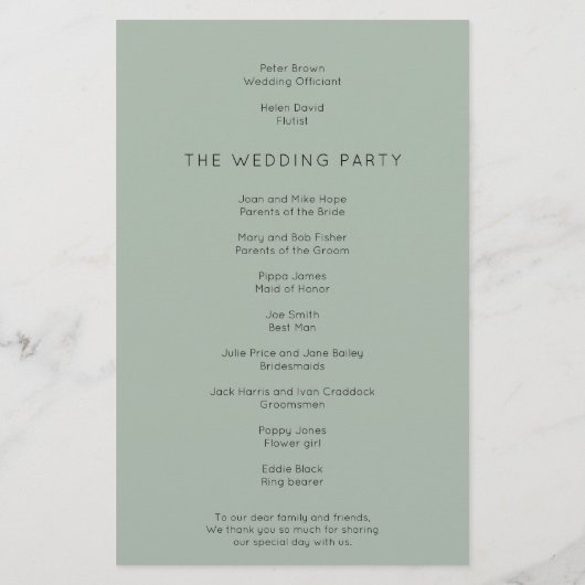 Budget Green Foliage Elegant Wedding Programme (Achterkant)