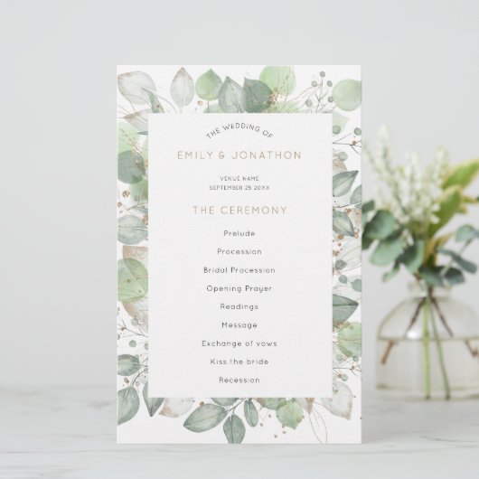 Budget Green Foliage Elegant Wedding Programme (Staand voorkant)