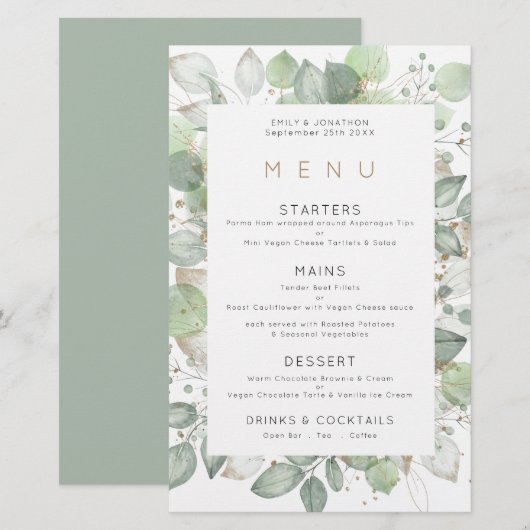 Budget Green Foliage Lijst Wedding Menu (Voorkant / Achterkant)