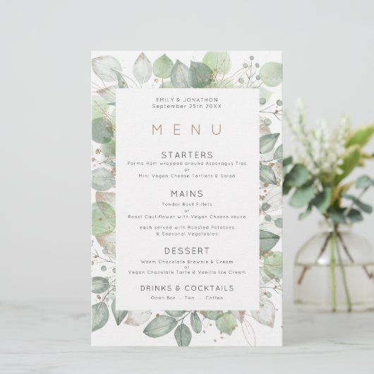 Budget Green Foliage Lijst Wedding Menu (Staand voorkant)