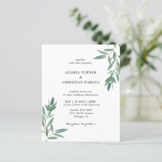 Budget Green Foliage Wedding Invitation (Staand voorkant)