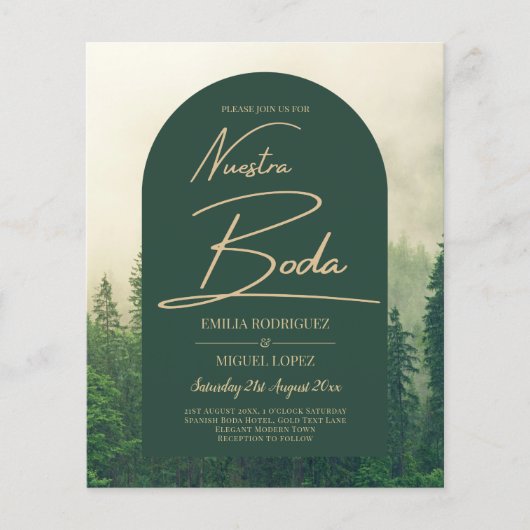 BUDGET Green Forest Pine Trees Wedding BODA INVITE (Voorkant)