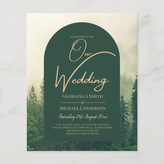 BUDGET Green Forest Pine Trees Wedding Flyer (Voorkant)