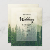 BUDGET Green Forest Pine Trees Wedding INVITE (Voorkant / Achterkant)