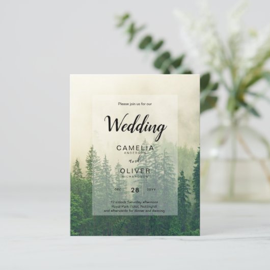 BUDGET Green Forest Pine Trees Wedding INVITE (Staand voorkant)