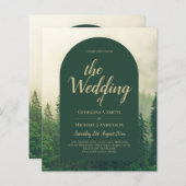 BUDGET Green Forest Pine Trees Wedding INVITE (Voorkant / Achterkant)