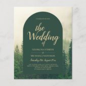 BUDGET Green Forest Pine Trees Wedding INVITE (Voorkant)