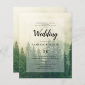 BUDGET Green Forest Pine Trees Wedding INVITE (Voorkant / Achterkant)