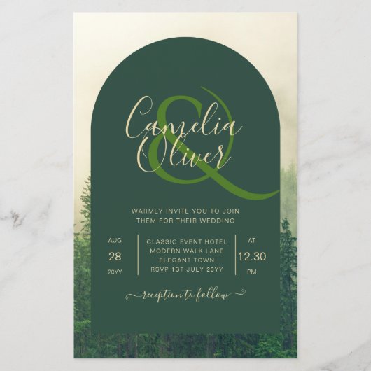 BUDGET Green Forest Pine Trees Wedding INVITE Flyer (Voorkant)