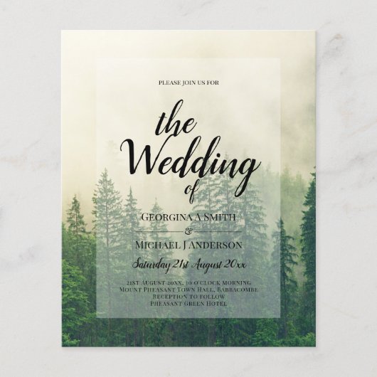 BUDGET Green Forest Pine Trees Wedding INVITE Flyer (Voorkant)