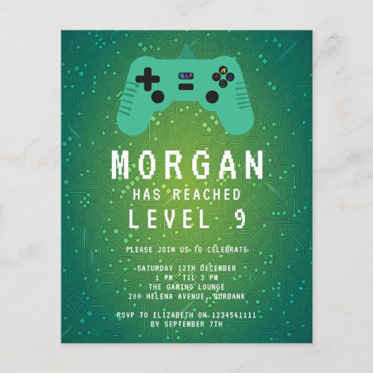 BUDGET Green Gamer Birthday Invitation (Voorkant)