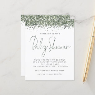 Budget Green Glitter Baby shower Invitation