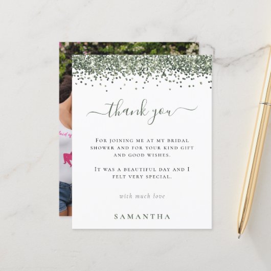 Budget Green Glitter Foto Vrijgezellenfeest Dank u (Voorkant / Achterkant in situ)