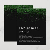 Budget Green Glitter-kerstfeest Black Uitnodiging (Voorkant / Achterkant)