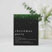 Budget Green Glitter-kerstfeest Black Uitnodiging (Staand voorkant)