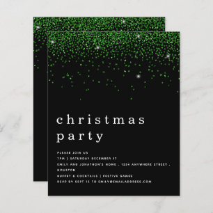 Budget Green Glitter-kerstfeest Black Uitnodiging
