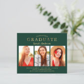 Budget Green Gold 3 Photo Graduation Invitations (Staand voorkant)