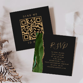 Budget Green Gold Agaat Dark Wedding QR Code RSVP Informatiekaartje