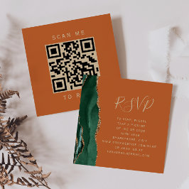Budget Green Gold Agaat Rust Wedding QR Code RSVP Informatiekaartje
