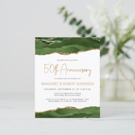 Budget Green Gold Agate 50th Anniversary Invite (Staand voorkant)