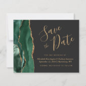 Budget Green Gold Agate Dark Wedding Save the Date (Voorkant)