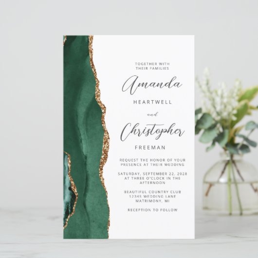 Budget Green Gold Agate QR Code Wedding (Staand voorkant)