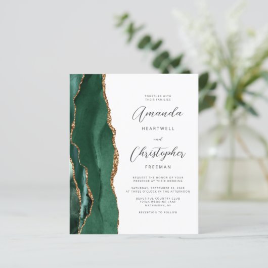 Budget Green Gold Agate QR Code Wedding (Staand voorkant)