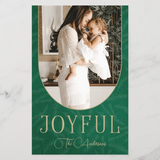 Budget Green Gold Arch Joyful Photo Holiday Card (Voorkant)
