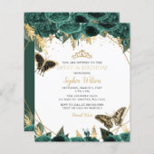 Budget Green Gold Butterfly Sweet 16 Uitnodiging (Voorkant / Achterkant)