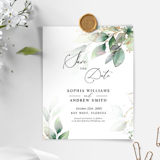 BUDGET Green & Gold Eucalyptus Save the Date