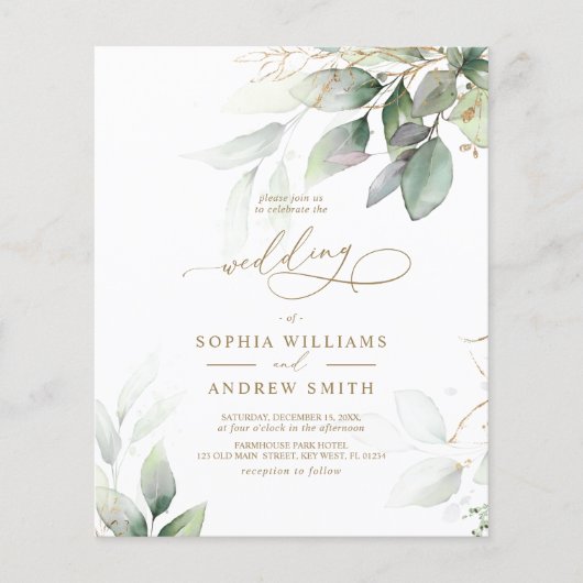 Budget Green & Gold Eucalyptus Weddenschap (Voorkant)