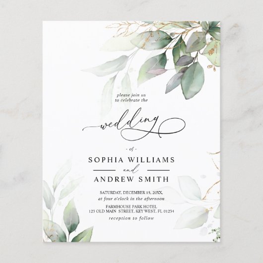 Budget Green & Gold Eucalyptus Weddenschap (Voorkant)