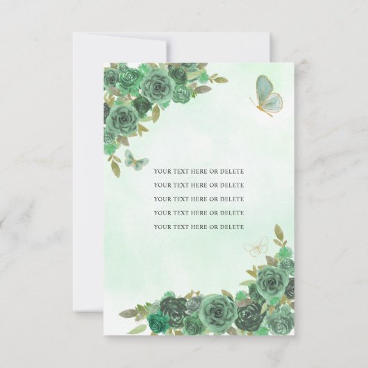 Budget Green Gold Floral Princess Quinceañera Notitiekaartje (Achterkant)