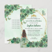 Budget Green Gold Floral Princess Quinceañera Notitiekaartje (Voorkant / Achterkant)