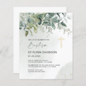 Budget Green & Gold Greenery Baptism Christening (Voorkant / Achterkant)