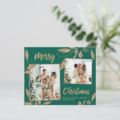 Budget Green Gold Leaves 2 Photo-kerstkaart (Staand voorkant)