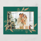 Budget Green Gold Leaves 2 Photo-kerstkaart (Achterkant)