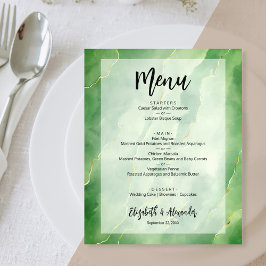 Budget Green Gold Marble Wedding Menu