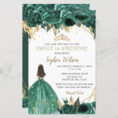 Budget Green Gold Princess Sweet 16 Uitnodiging (Voorkant / Achterkant)