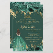 Budget Green Gold Princess Sweet 16 Uitnodiging (Voorkant / Achterkant)