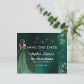 Budget Green Gold Quinceanera Save the Date (Staand voorkant)