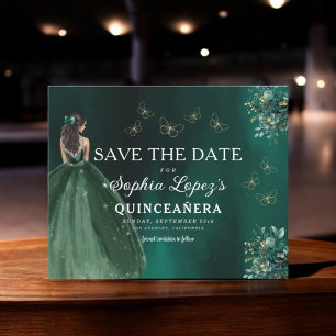 Budget Green Gold Quinceanera Save the Date
