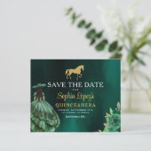 Budget Green Gold Quinceanera Save the Date (Staand voorkant)