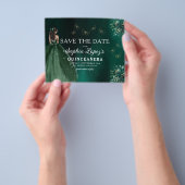 Budget Green Gold Quinceanera Save the Date Flyer (Hand)