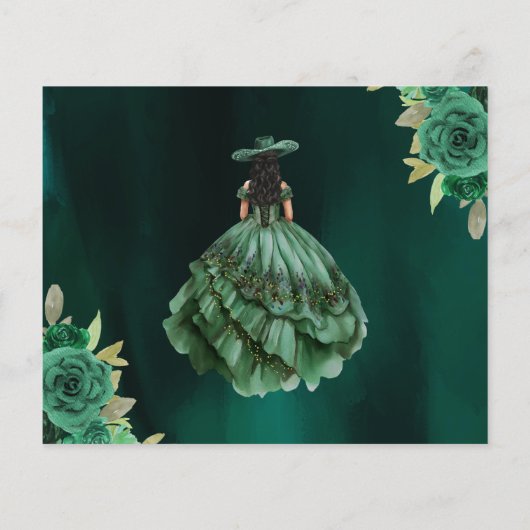 Budget Green Gold Quinceanera Save the Date Flyer (Achterkant)